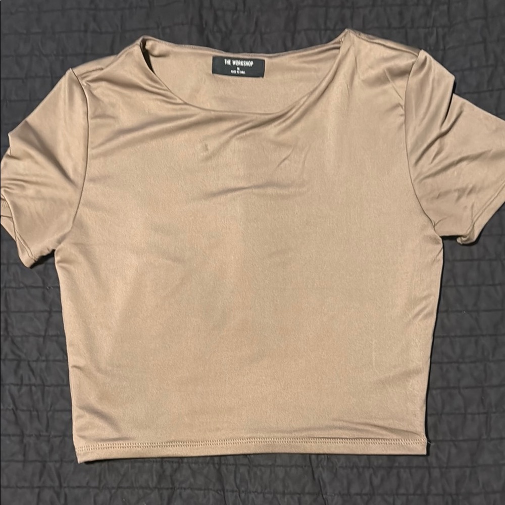 Workshop Republic Clothing Beige Short Sleeve Crop Top